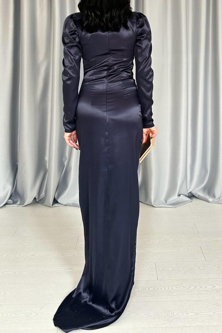 Chest Coupled Slit Dress - Navy