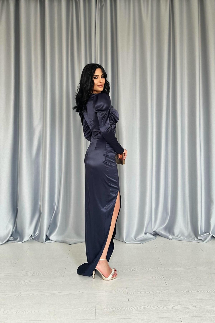 Chest Coupled Slit Dress - Navy