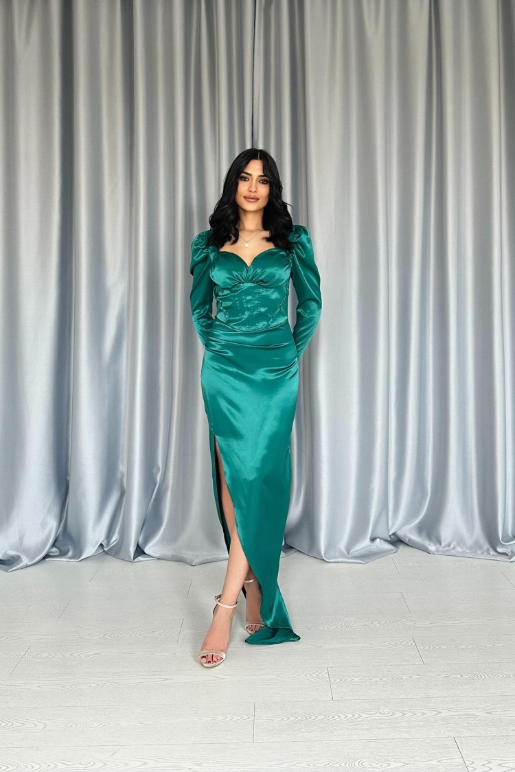 Chest Coupled Slit Dress - Elisa - Globality Store - Women Clothes Wholesale Turkey