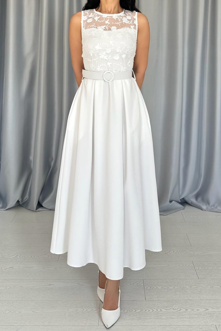 Front Lace Detailed Belted Dress - Elisa - Globality Store - Women Clothes Wholesale Turkey