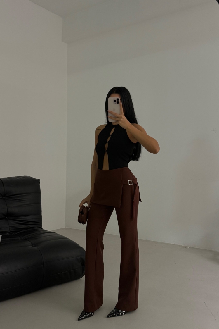 Skirt Detailed Belted Pants - Black Fashion - Globality Store - Women Clothes Wholesale Turkey