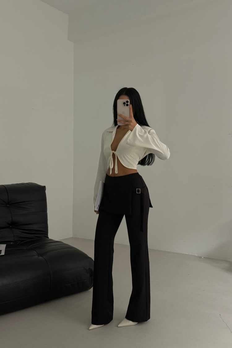 Skirt Detailed Belted Pants - Black Fashion - Globality Store - Women Clothes Wholesale Turkey