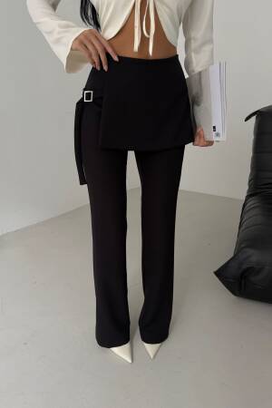 Skirt Detailed Belted Pants - Black Fashion - Globality Store - Women Clothes Wholesale Turkey