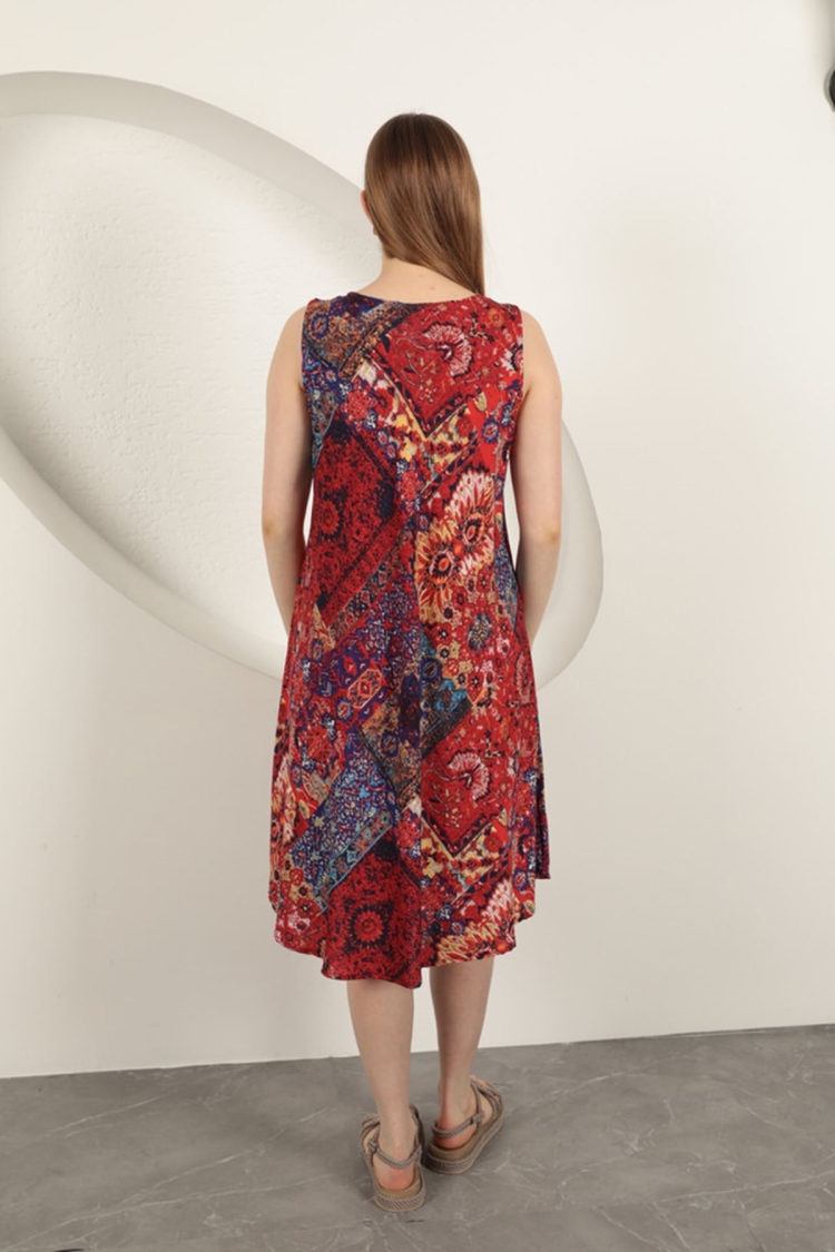 Viscose Fabric Ethnic Patterned Dress-red