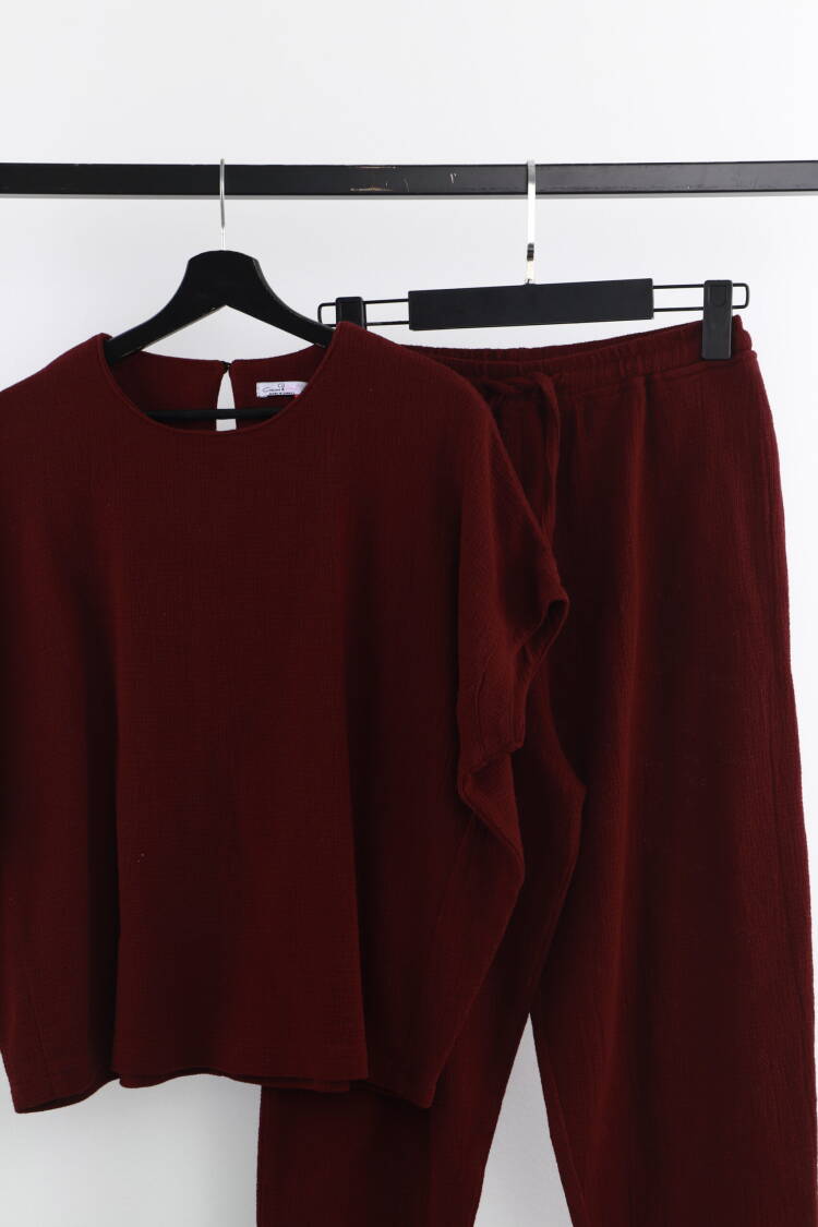 Short Sleeve Slippery Suit - Burgundy