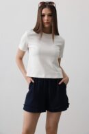 Elastic Waist Tassel Shorts - - Navy - Reyon - Globality Store - Women Clothes Wholesale Turkey