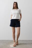 Elastic Waist Tassel Shorts - - Navy - Reyon - Globality Store - Women Clothes Wholesale Turkey
