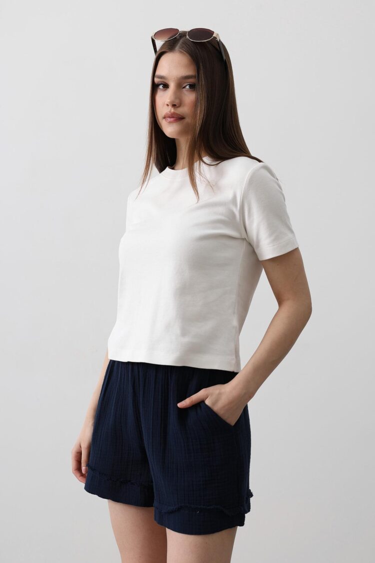 Elastic Waist Tassel Shorts - - Navy