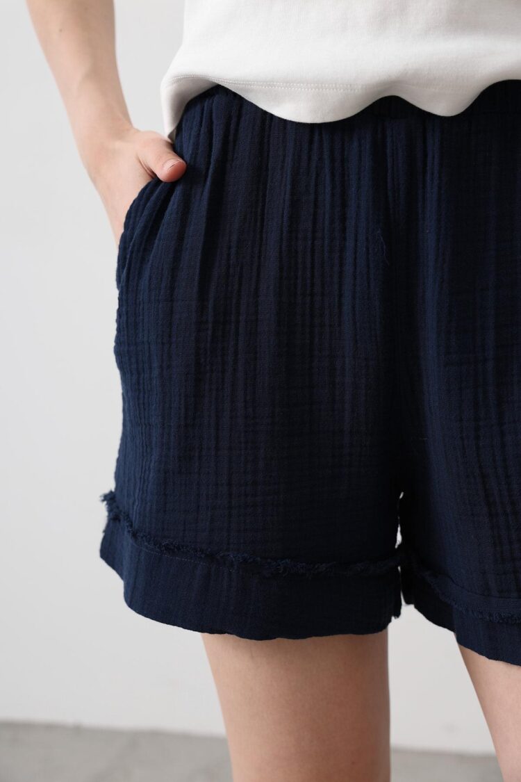 Elastic Waist Tassel Shorts - - Navy