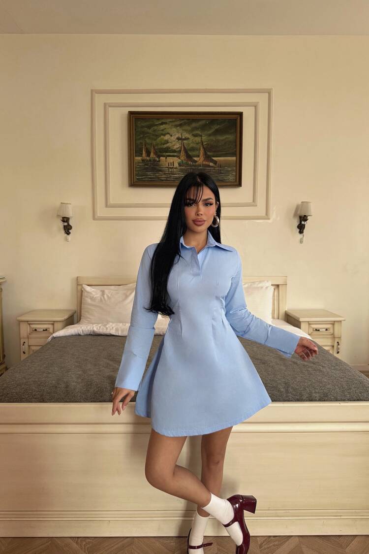 Shirt Collar Mini Dress - Brand: EYYO ATELIER - Women's Clothing Wholesale - Globality Store