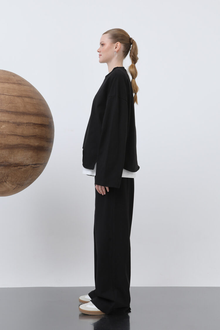 Women's Basic Asymmetric Garnished Sweatshirt