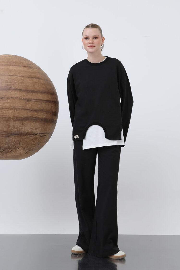 Women's Basic Asymmetric Garnished Sweatshirt