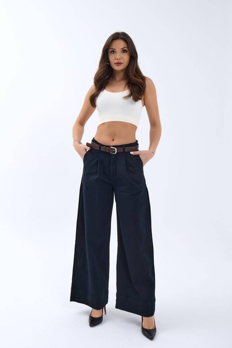 Trousers - Navy - Fame - Globality Store - Women Clothes Wholesale Turkey