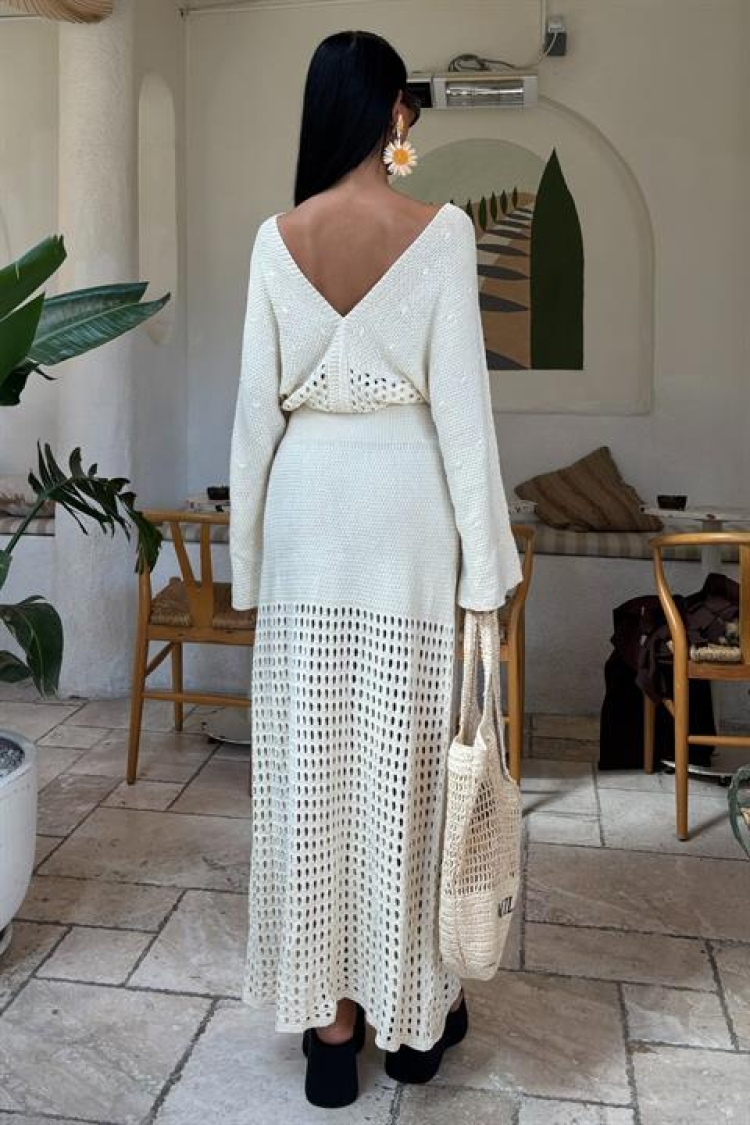 Bat Sleeve Openwork Knitwear Dress