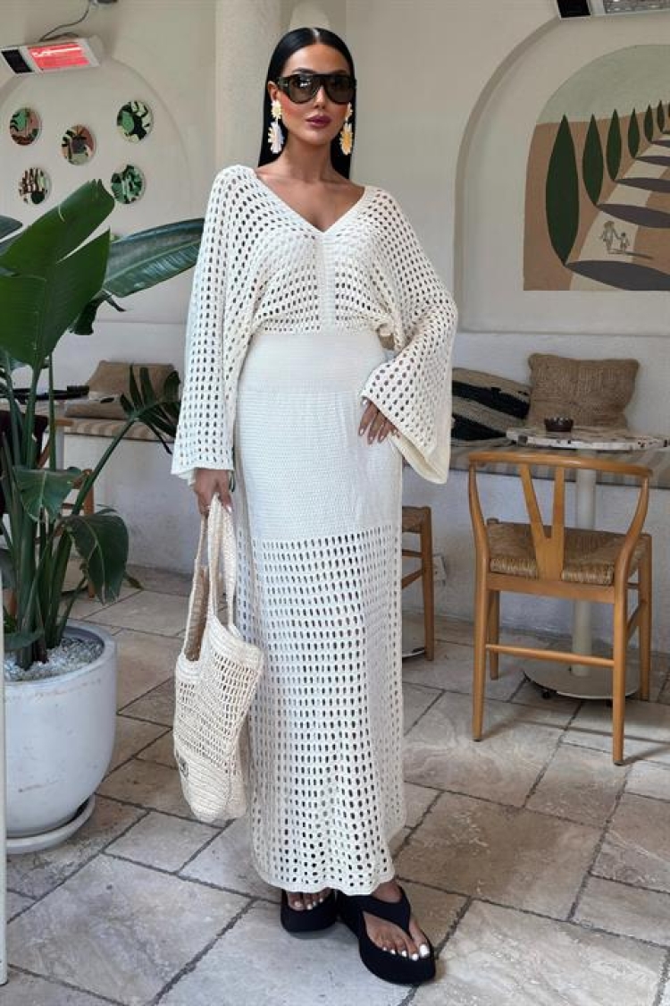 Bat Sleeve Openwork Knitwear Dress - Sobe Istanbul - Globality Store - Women Clothes Wholesale Turkey