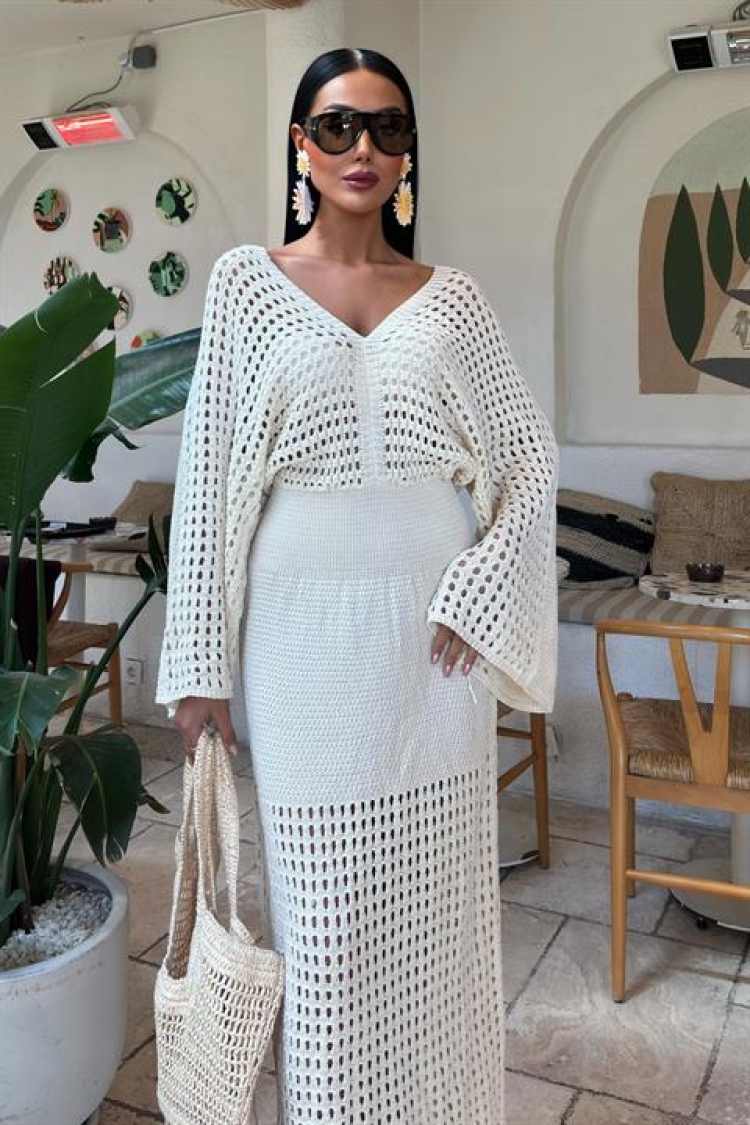 Bat Sleeve Openwork Knitwear Dress