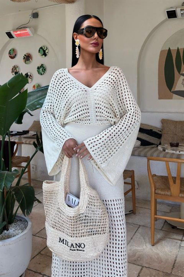 Bat Sleeve Openwork Knitwear Dress