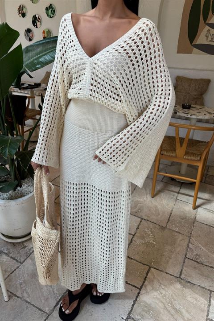 Bat Sleeve Openwork Knitwear Dress