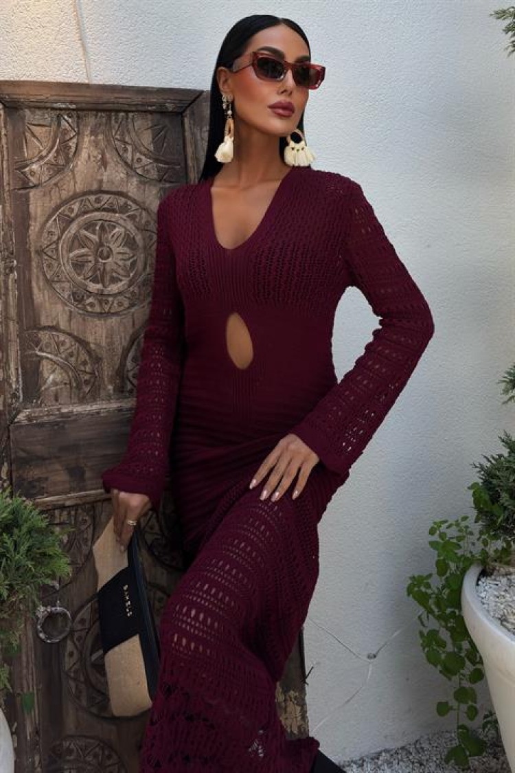 Belly Neckline Openwork Dress