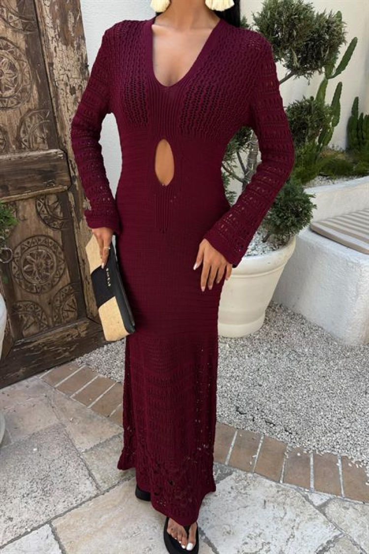 Belly Neckline Openwork Dress