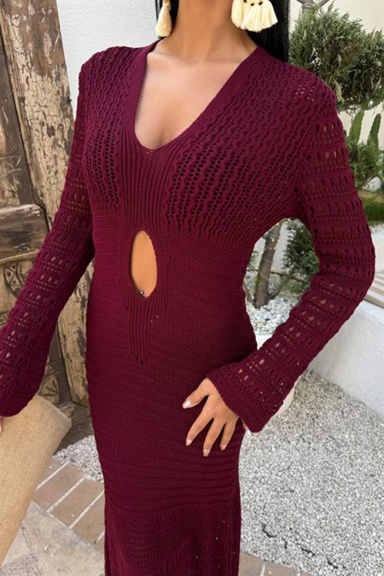 Belly Neckline Openwork Dress