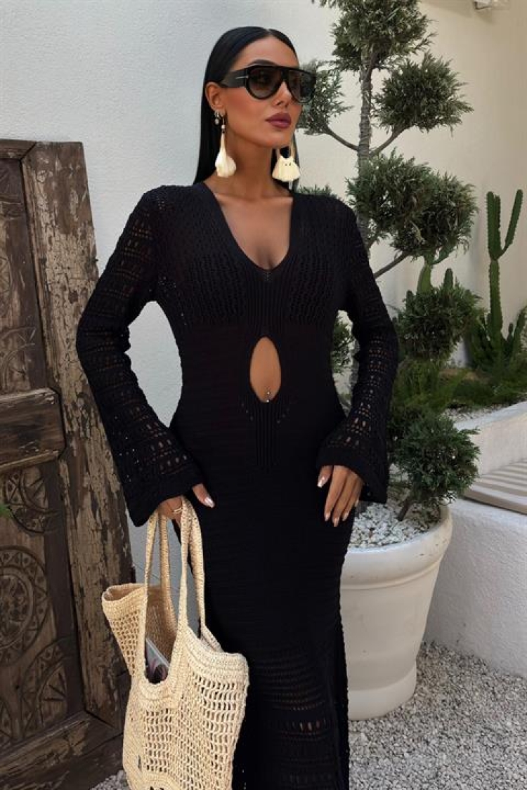 Belly Neckline Openwork Dress