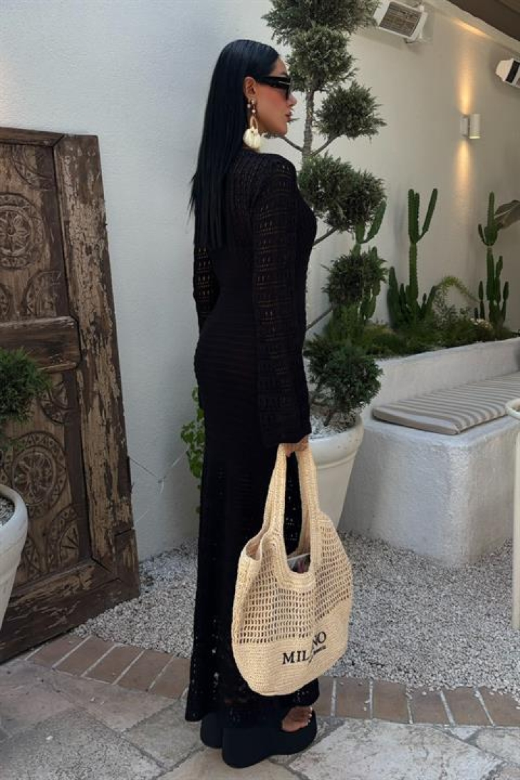 Belly Neckline Openwork Dress