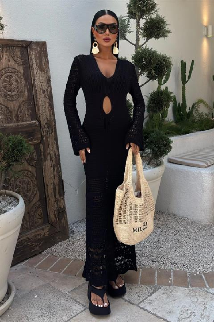 Belly Neckline Openwork Dress - Sobe Istanbul - Globality Store - Women Clothes Wholesale Turkey