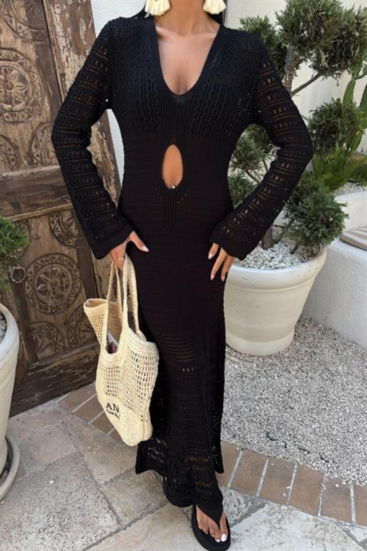Belly Neckline Openwork Dress