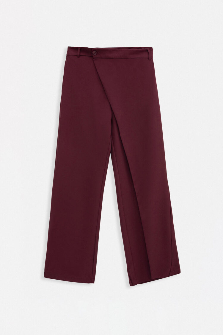Tire Detail Asymmetric Pants - Burgundy