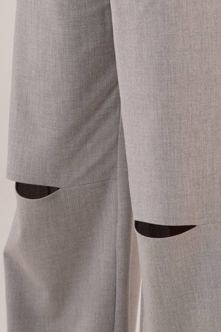 Buttoned Blouse With Pockets And Knee Detailed Pants Gray Wholesale Two Piece Suit