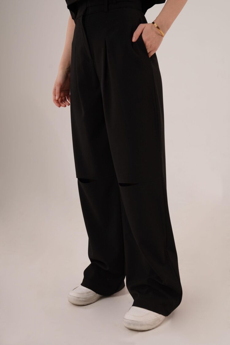 Pocket Buttoned Blouse And Knee Detailed PantsWholesale Two Piece Suit