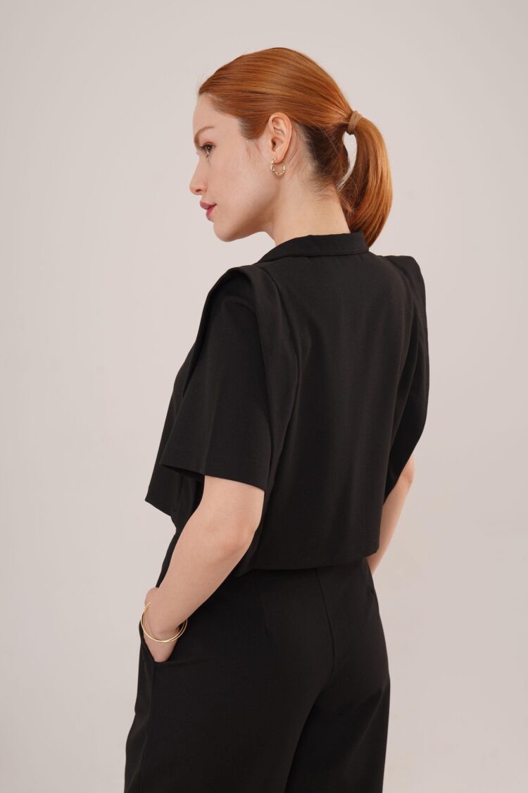 Pocket Buttoned Blouse And Knee Detailed PantsWholesale Two Piece Suit