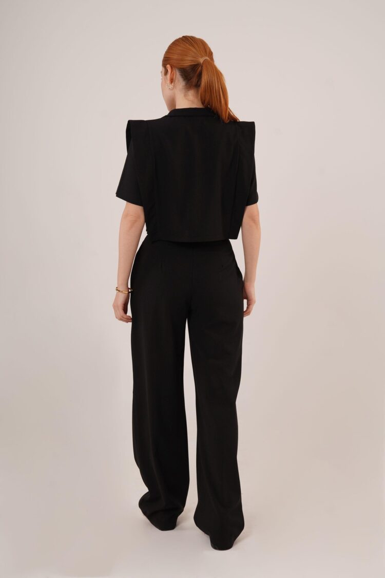 Pocket Buttoned Blouse And Knee Detailed PantsWholesale Two Piece Suit
