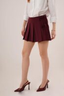 Front Pleated Side Drawstring Detailed Wholesale Burgundy Mini Shorts Skirt - Lustrin - Globality Store - Women Clothes Wholesale Turkey