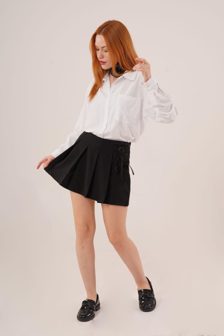 Front Pleated Side Drawstring Detailed WholesaleMini Shorts Skirt