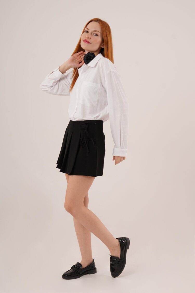 Front Pleated Side Drawstring Detailed WholesaleMini Shorts Skirt