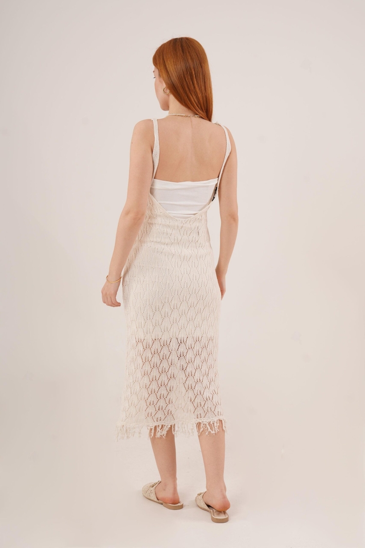 Openwork V Neck Tassel Detailed WholesaleDress