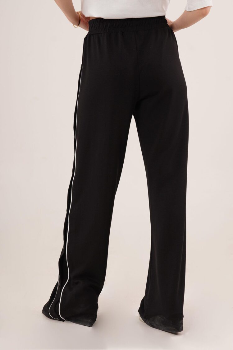 Elastic Waist Wide Leg Sweatpants With Half-Length Snap - Black