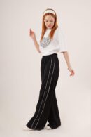 Elastic Waist Wide Leg Sweatpants With Half-Length Snap - Black - Lustrin - Globality Store - Women Clothes Wholesale Turkey
