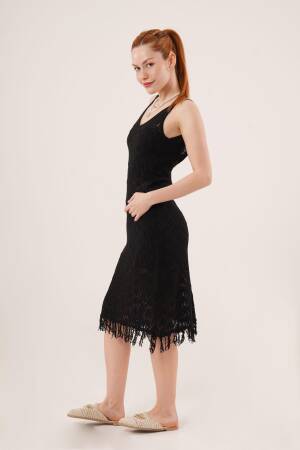Openwork V Neck Tassel DetailedWholesale Dress - Lustrin - Globality Store - Women Clothes Wholesale Turkey