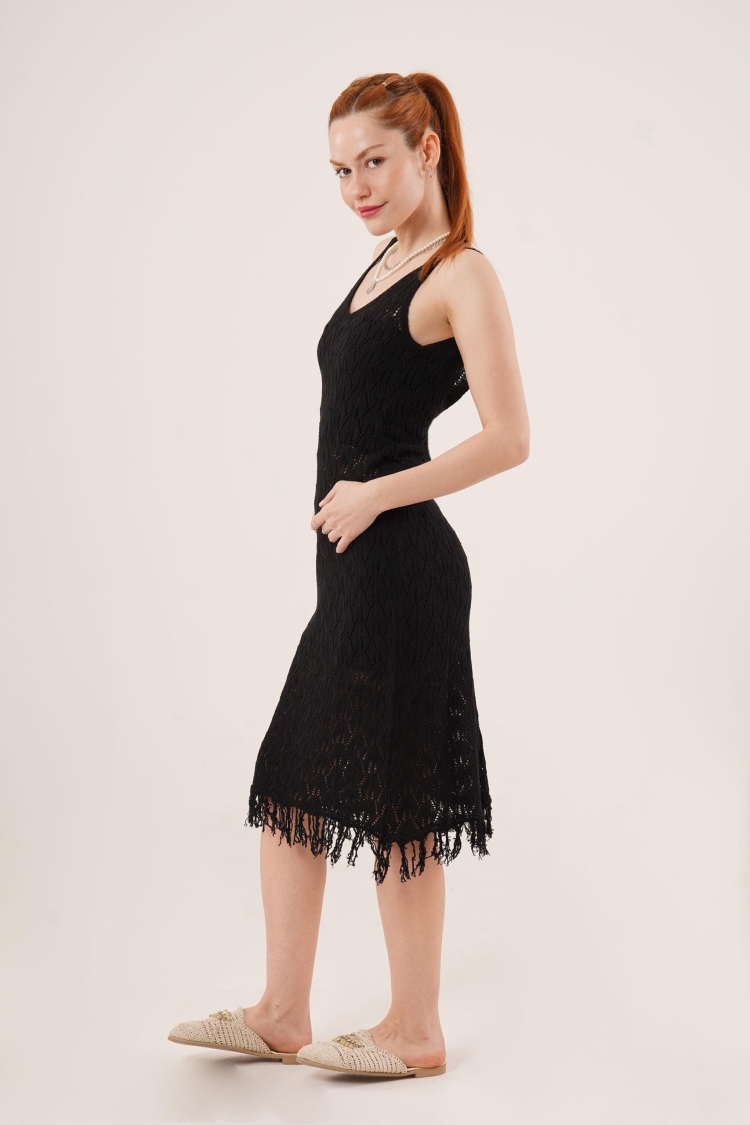 Openwork V Neck Tassel DetailedWholesale Dress