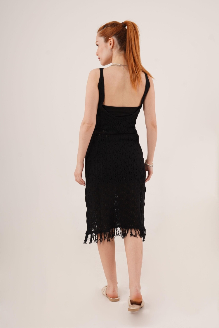 Openwork V Neck Tassel DetailedWholesale Dress