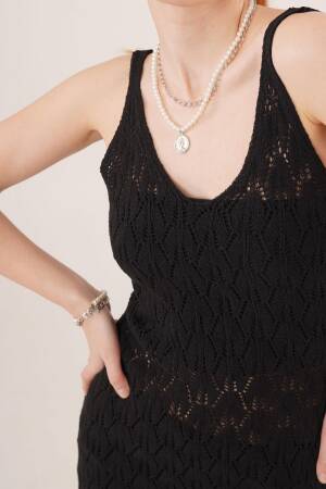 Openwork V Neck Tassel DetailedWholesale Dress - Lustrin - Globality Store - Women Clothes Wholesale Turkey