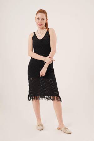 Openwork V Neck Tassel DetailedWholesale Dress - Lustrin - Globality Store - Women Clothes Wholesale Turkey