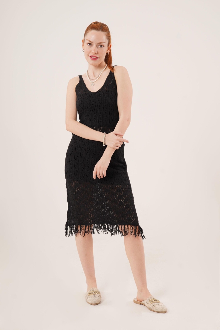 Openwork V Neck Tassel DetailedWholesale Dress