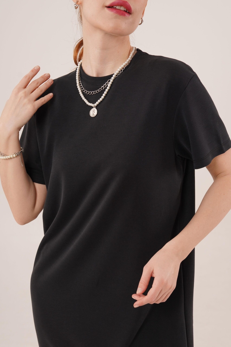 Slit Detailed Short Sleeve Slippery MaxiWholesale Dress