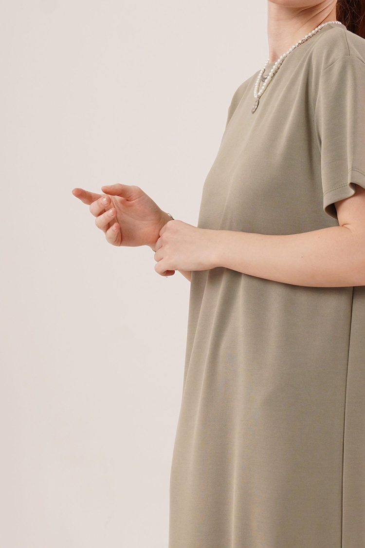Slit Detailed Short Sleeve Slippery Maxi OilWholesale Dress