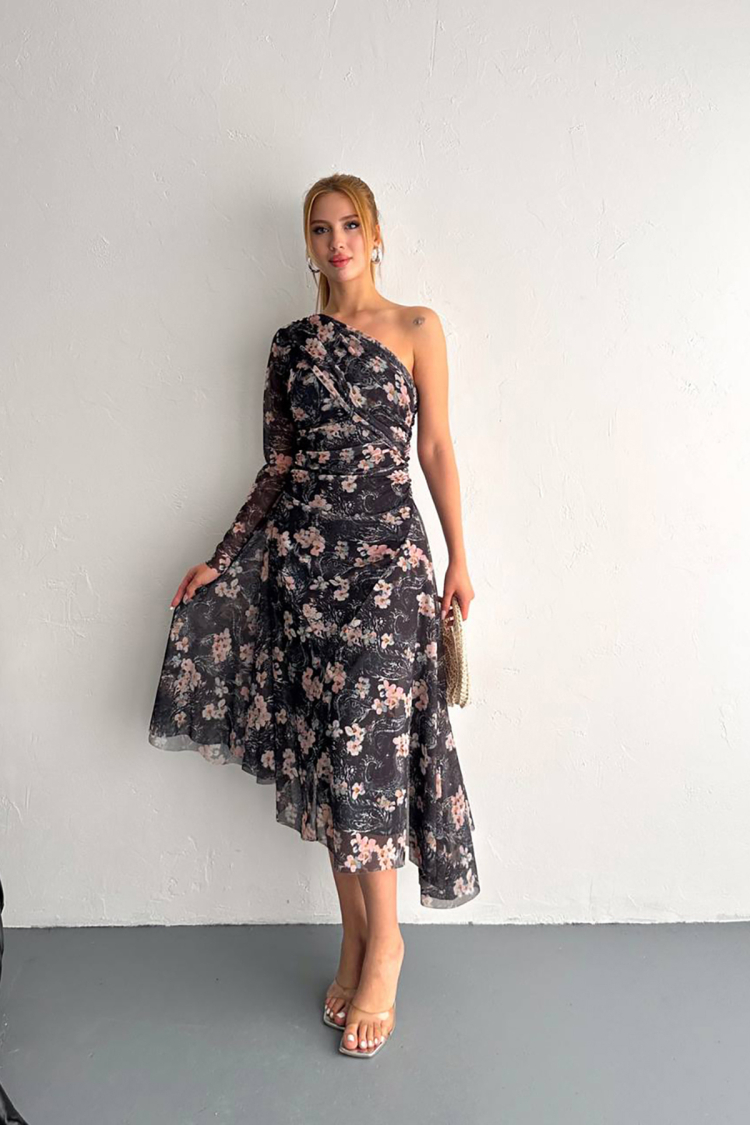 Patterned Asymmetric Tulle Dress