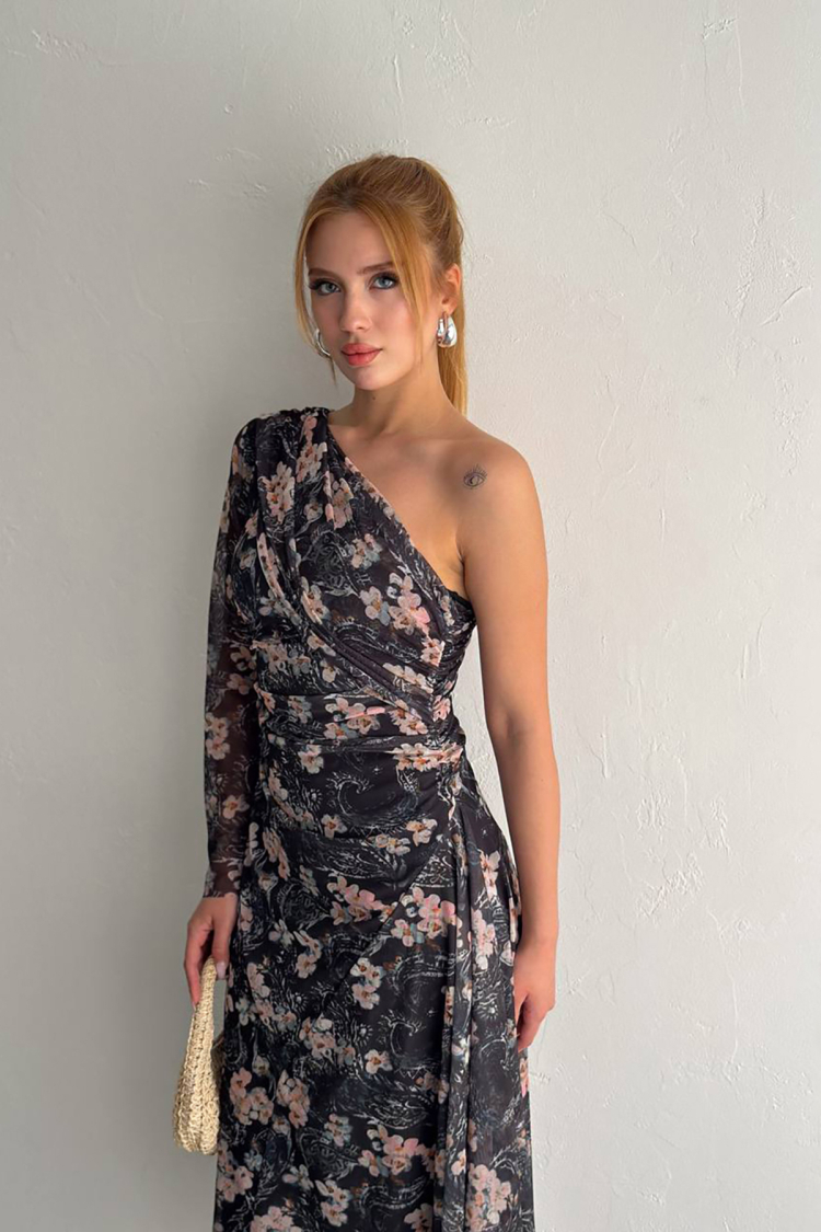 Patterned Asymmetric Tulle Dress